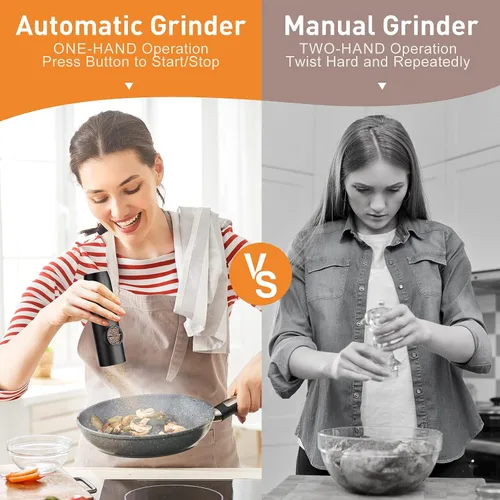 Vista 3 de Juego de molinillo eléctrico de sal y pimienta, molinillo de pimienta automático recargable con luz LED, agitador de grosor ajustable, operación