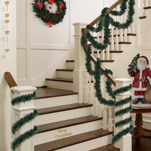 Vista 5 de Guirnalda Verde de Navidad de 50 Pies Guirnalda de Vegetación Artificial para Decoraciones de Árbol de Navidad, Decoración Navideña para Hogar