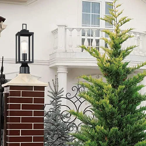 Vista 5 de WISBEAM Luz de poste para exteriores, linterna de poste, base E26 de 60 W máximo, carcasa de metal más vidrio, calificación ETL, bombillas
