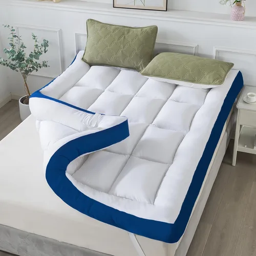 Vista 6 de WhatsBedding Cubrecolchón de espuma viscoelástica de 5 pulgadas, 100 % algodón, relleno de espuma viscoelástica transpirable y suave, 4 correas