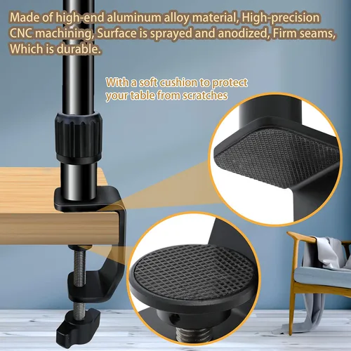 Vista 5 de Soporte de escritorio de montaje para cámara, rodamiento de 18 libras, base y parte superior ajustable en 360°, con tornillo de 1/4 "3/8" 5/8