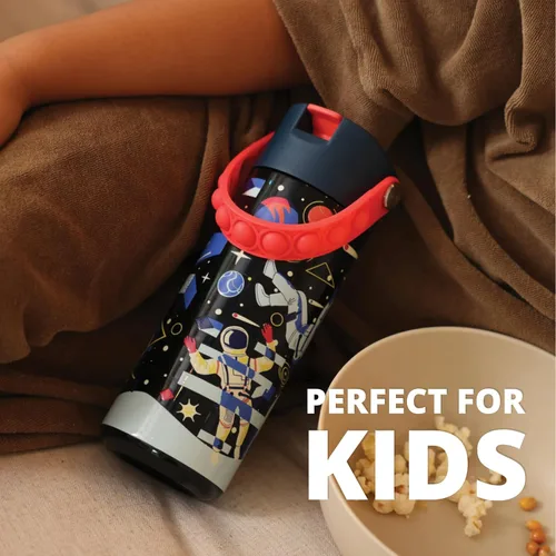 Vista 254 de Elemental Botellas de agua para niños – Botella de agua para niños Splash para la escuela con mango Pop-it – Botella de agua de plástico Tritan sin