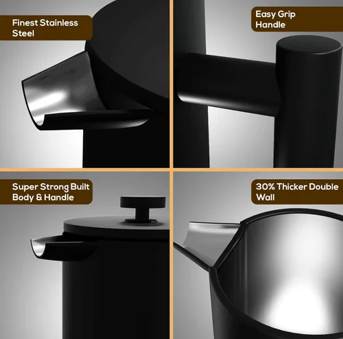 Vista 5 de Utopia Kitchen Cafetera de prensa francesa de acero inoxidable de 50 onzas, cafetera de prensa francesa, prensas de café portátiles de viaje