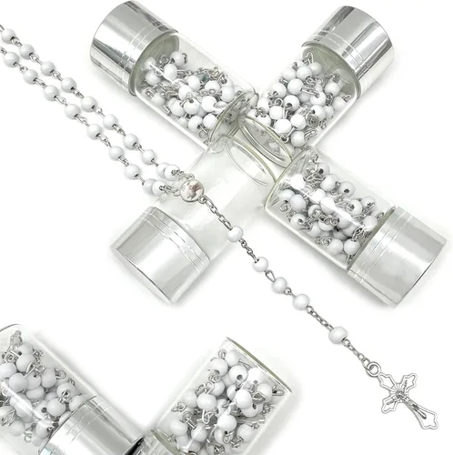 Vista 3 de 12 rosarios de madera perfumados para bautizo de Nuestra Señora de Guadalupe y San Judas de San Judas y ángel bebé en botella de vidrio con aroma a