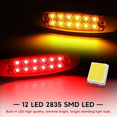 Vista 5 de Paquete de 20 (10 ámbar + 10 rojo) Luces LED de marcador lateral de 12 V con enchufe de 2 cables (CC), 12 luces LED para guardabarros, montaje