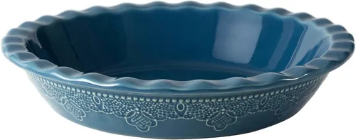 Vista 12 de Fun Elements - Molde para tartas de cerámica de 9 pulgadas, sartén profunda con relieve de encaje, plato con volantes para hornear, juego de 2, azul