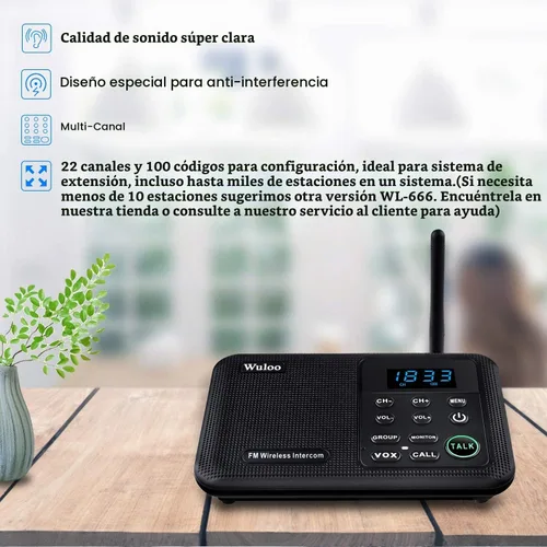 Vista 2 de Wuloo Intercomunicadores inalámbricos para el hogar de 1 milla de alcance 22 canales 100 pantalla de visualización digital, sistema