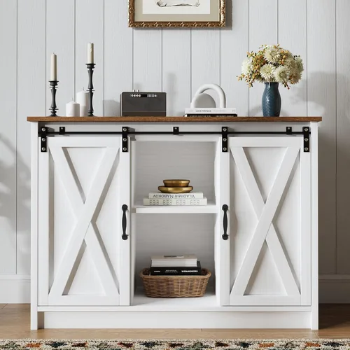 Vista 12 de 4 EVER WINNER - Gabinete de café-bar con puertas corredizas de granero, gabinete de aparador buffet de 42" con almacenamiento, mesa de estación