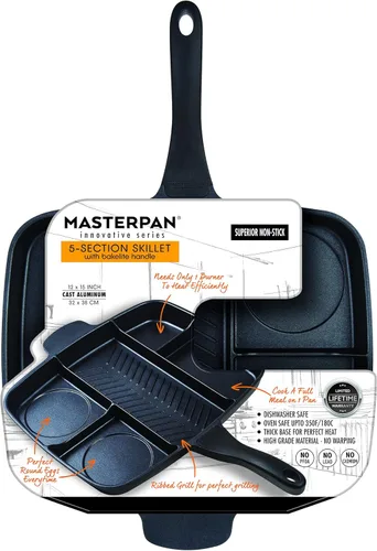 Vista 8 de Master Pan Non-Stick Divided Grill/Fry/Oven Meal Skillet, 15", Black