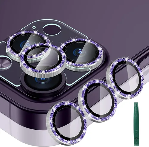 Vista 13 de Protector de lente de cámara compatible con iPhone 14 Pro/Max, funda de vidrio templado para anillo de cámara, resistente a roturas, resistente a