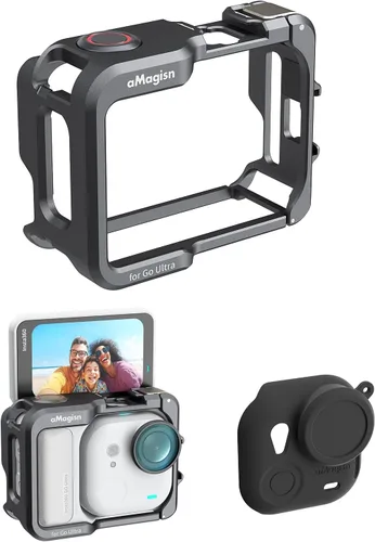 Vista 6 de Jaula de Marco de Aluminio con Funda de Silicona para Lente y Protector de Pantalla para Insta360 GO 3, Estuche Protector Duradero de Metal