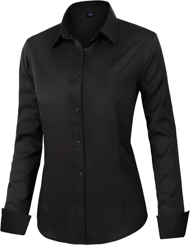 Vista 3 de J.VER Camisas de vestir para mujer, de manga larga, con botones, sin arrugas, blusa de trabajo sólida