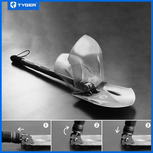 Vista 5 de Tyger Auto Folding Shovel TG-SV8U3217 Military Heavy Duty Survival Shovel 16-in-1 Multitool Compact Camp Shovel with Bag for Camping, Hiking