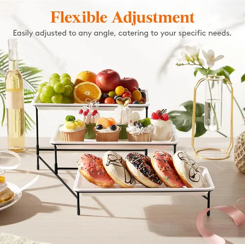 Vista 8 de Lifewit Bandeja para servir de 3 niveles, 12" x 6.5" platos de plástico blanco escalonados para servir alimentos, soporte de bandeja escalonada