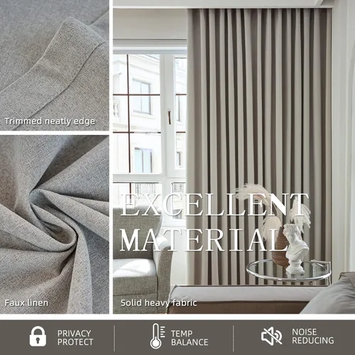 Vista 5 de Cniuyhi Cortina plisada total opaca de 120 pulgadas de largo, con textura de lino sintético color gris pardo con ganchos, para dormitorio, puerta