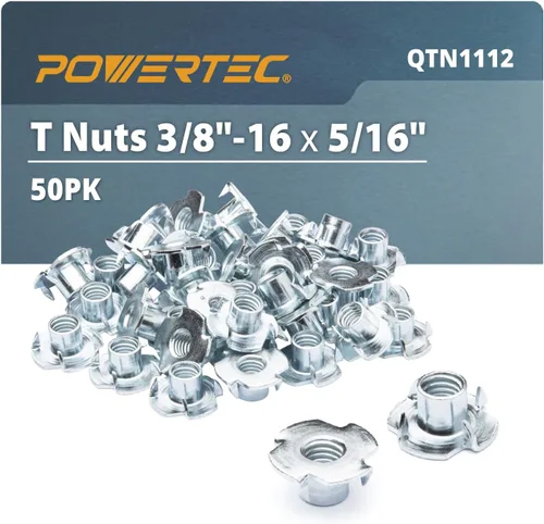 Vista 8 de POWERTEC Tuercas en T de 1/4-20, 50 piezas Tuercas en T de 4 puntas para pernos y ruedas giratorias de vástago, insertos roscados para trabajo