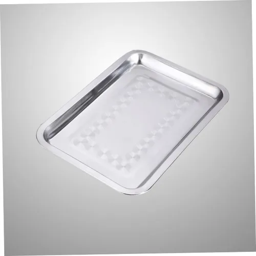 Vista 5 de Yardwe Bandeja engrosada de acero inoxidable para servir alimentos, bandeja para barbacoa, bandeja para servir al horno, 14.2x10.6 in