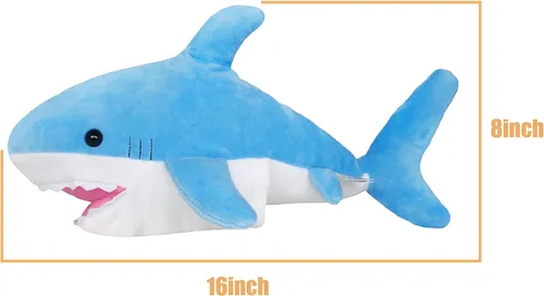 Vista 3 de ICE KING BEAR Lindo titere de mano de tiburón de peluche azul - Juguete de peluche - 14 pulgadas de largo
