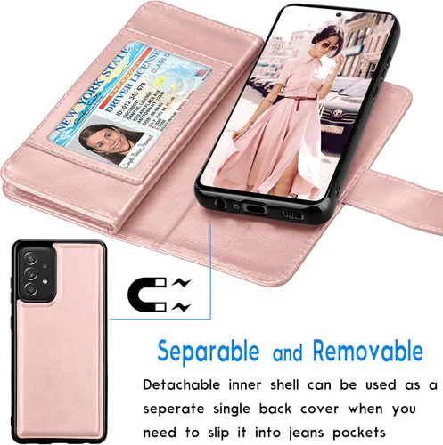 Vista 3 de Tekcoo - Funda para Galaxy A52, funda tipo cartera para Galaxy A52S 5G, piel sintética de lujo, ranuras para tarjetas de crédito, funda con tapa