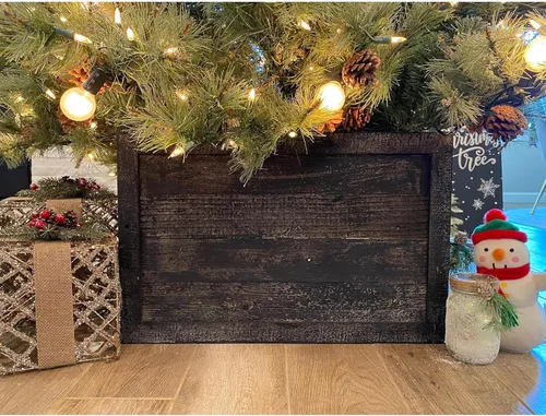 Vista 16 de BARNWOODUSA Collar o Caja para Árbol de Navidad Hecho de Madera Recuperada, Falda Rústica, Bloques de Repuesto, Paneles de Tiras de Velcro, 37x27