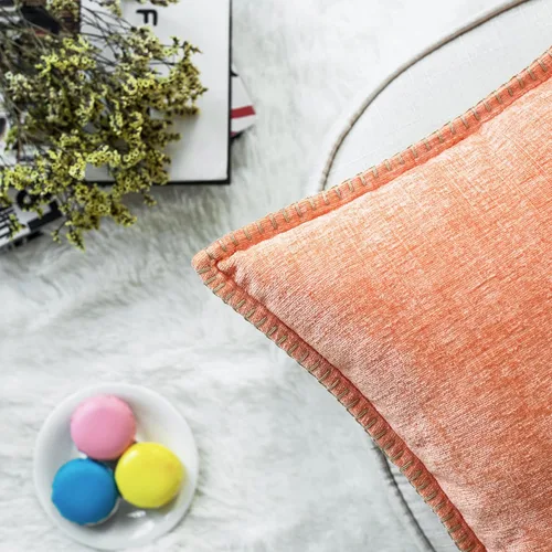 Vista 5 de CaliTime Juego de 2 fundas de almohada de felpilla suave teñidas de algodón con bordes cosidos de hilo de algodón para sofá, decoración de casa