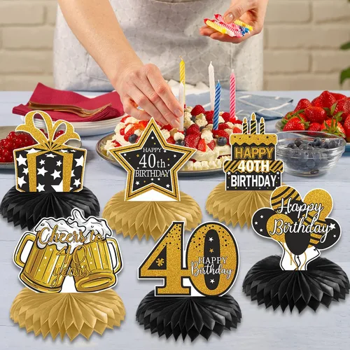 Vista 4 de 8 piezas de decoración de cumpleaños 40 para mujeres y hombres, decoración de mesa de 40 años, decoración creativa de mesa de cumpleaños de cuarenta