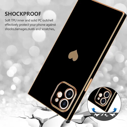 Vista 3 de Funda compatible con iPhone 11, rectangular, bonita carcasa dorada chapada en oro, de lujo, con corazón de amor, para mujeres y niñas, a prueba