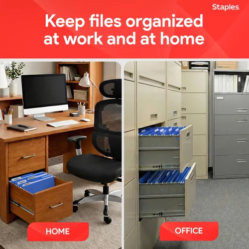 Vista 7 de Staples Carpetas colgantes para archivos, tamaño carta, azul, 5 pestañas, pestañas de corte 1/5, incluye pestañas e insertos - Paquete de 25
