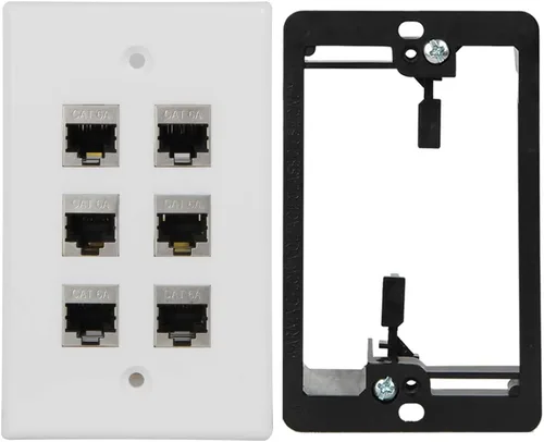 Vista 10 de Placa de pared Cat6 de 1 puerto RJ45 color blanco con soporte de montaje de bajo voltaje y acoplador hembra Cat6A blindado completo, aplicado a