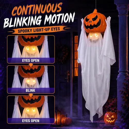 Vista 3 de Decoración de fantasmas animatrónicos de Halloween de 42 pulgadas, calabaza Blanco