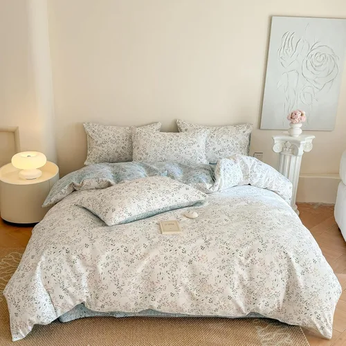 Vista 19 de EAVD - Juego de funda nórdica con motivos florales botánicos, tamaño King, 100 % algodón, suave y reversible, 2 fundas de almohada, funda de edredón