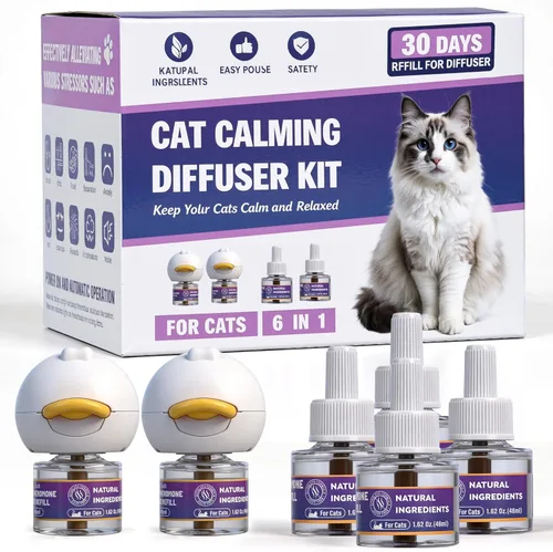 Difusor de feromonas calmante para gatos, difusor de alivio de ansiedad para gatos con 2 difusores y 4 recargas, reduce la ansiedad de los gatos,