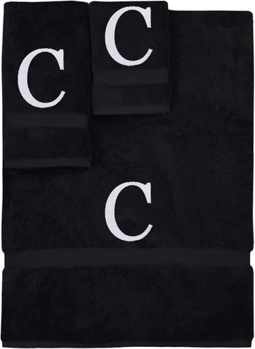 Vista 158 de Juego de toallas con monograma, regalo personalizado, juego de 3 - Letra de bloque dorada bordada en toalla - Extra absorbente 100% algodón turco