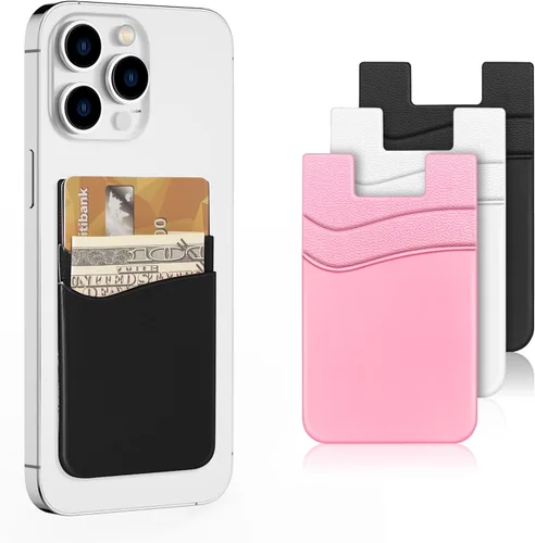 Vista 19 de SHANSHUI Soporte para tarjetas de teléfono, paquete de 3 fundas de silicona para tarjetas de crédito, tarjeta de visita, bolsillo para iPhone