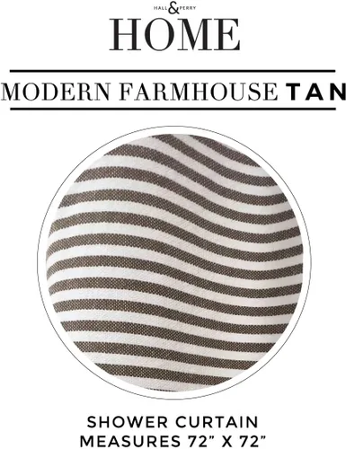 Vista 4 de HALL & PERRY Cortina de ducha moderna con borlas de estilo rústico, cortina de ducha de tela a rayas con borlas 100% algodón para decoración de baño