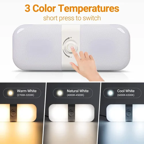 Vista 2 de CT CAPETRONIX Luces Interiores para RV 1700LM, 3 Colores TEM Luces para Camper, Regulables 12V Voltios Lámpara LED, Luz de Techo Domo para RV
