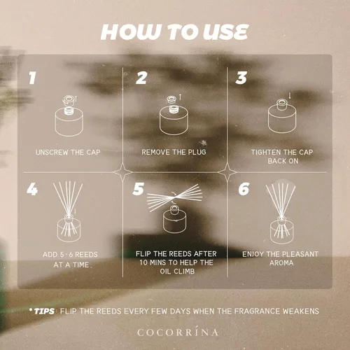 Vista 7 de COCORRÍNA Difusor de Caña de Flor de Yeso – Aroma de Bosque Negro, Aceite de 6.76 oz con 8 Varillas, Fragancia de Larga Duración para el Hogar