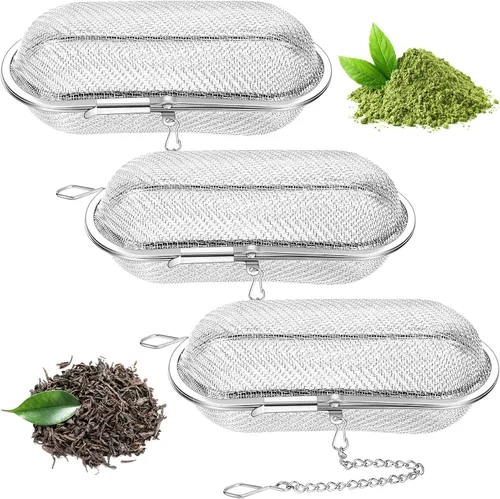 Hoolerry 3 unidades de infusores de bolas de té de hojas sueltas, coladores de té de malla de acero inoxidable más empinados filtros ovalados