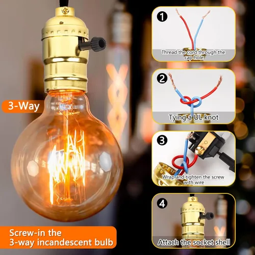 Vista 5 de Venforze Reemplazo de enchufe de lámpara de 3 vías, base E26 con certificación UL, perilla giratoria para ajustes de luz baja-media-alta, piezas