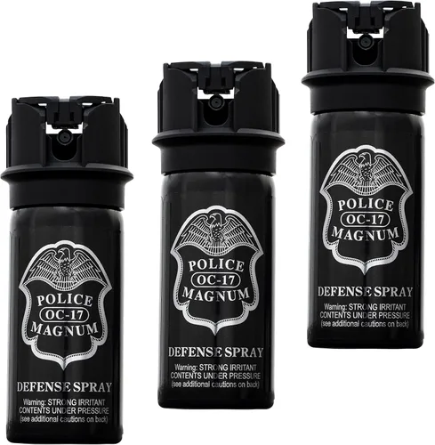 POLICE MAGNUM Spray de pimienta autodefensa - Fuerza máxima rango de 14 a 16 pies, fabricado en los Estados Unidos, paquete de 3 unidades de 2 onzas