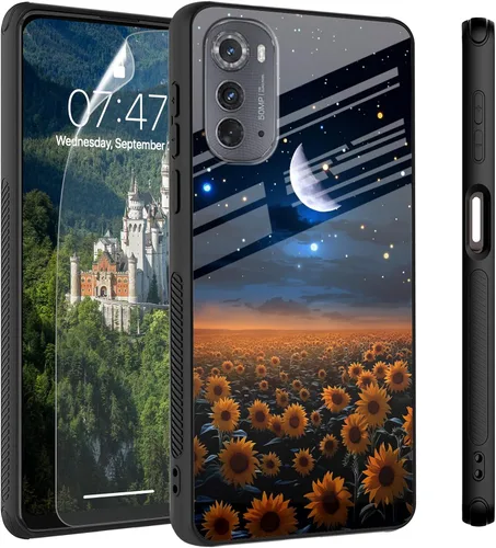 Vista 86 de Funda para Motorola Moto Edge 2022, cubierta trasera de vidrio templado con protector de pantalla, funda protectora a prueba de golpes para Motorola