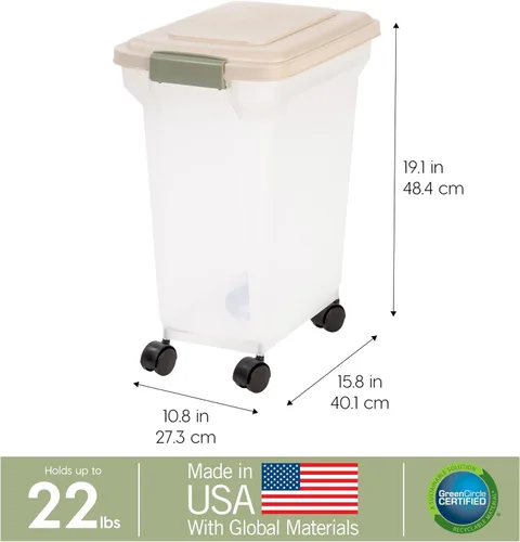 Vista 3 de IRIS USA Contenedor Hermético de Almacenamiento de Alimentos para Mascotas WeatherPro de 22 Libras / 28 Cuartos de Galón con Ruedas Removibles, Para