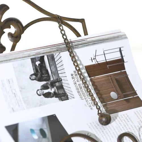Vista 3 de Jemeni Soporte para libro de cocina, soporte de metal para libros de cocina, con acabado marrón envejecido