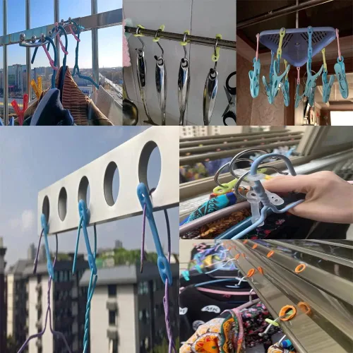 Vista 7 de Paquete de 20 perchas de ropa resistentes al viento, correas de bloqueo con hebilla, a prueba de golpes, no se caen, clips de fijación de silicona