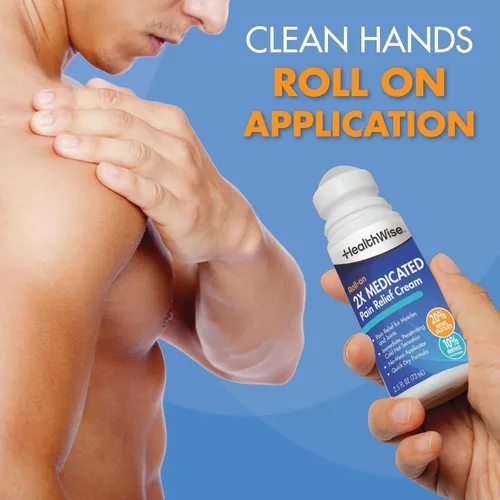 Vista 3 de HealthWise 2X Medicated Roll-On 10% mentol + 20% salicilato de metilo Crema para aliviar el dolor 3 oz. 3.0 fl oz Fórmula de secado rápido