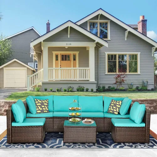 Vista 15 de PayLessHere Juego de muebles de exterior, 4 piezas, juego de muebles modulares de patio, juego de conversación resistente al agua con 3 sillas