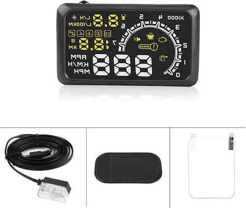 Vista 2 de Pantalla frontal HUD de coche de 5.5 pulgadas con sistema de monitor de diagnóstico de interfaz OBDII/EUOBD, temperatura del agua, consumo