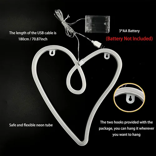 Vista 7 de ENUOLI Letreros de neón de corazón de amor, luz de pared para dormitorio, luces de neón rosas que funcionan con baterías/USB, lámpara retro para San