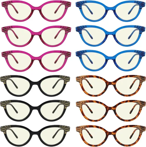 Vista 7 de Eyekepper Paquete de 12 anteojos redondos con bloqueo de luz azul para mujer +0.00
