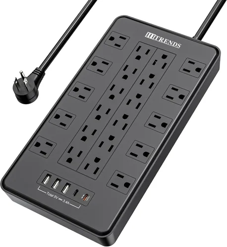 Vista 14 de Regleta de alimentación, protector de sobretensiones HITRENDS con 6 salidas de CA y 6 puertos USB (3 USB-C y 3 USB-A), 20 W PD carga rápida USB-C